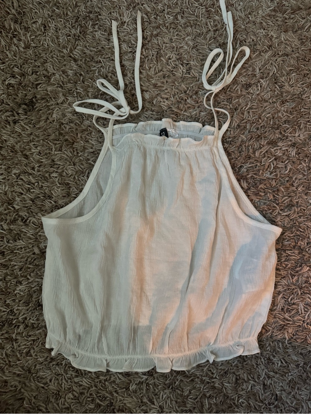 H&M White Crinkled Halter Tie-Strap Crop Camisole